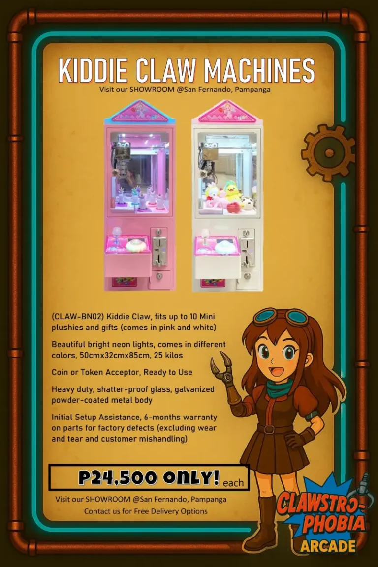Kiddie claw machine for sale Pampanga – pink and white mini plushie arcade game