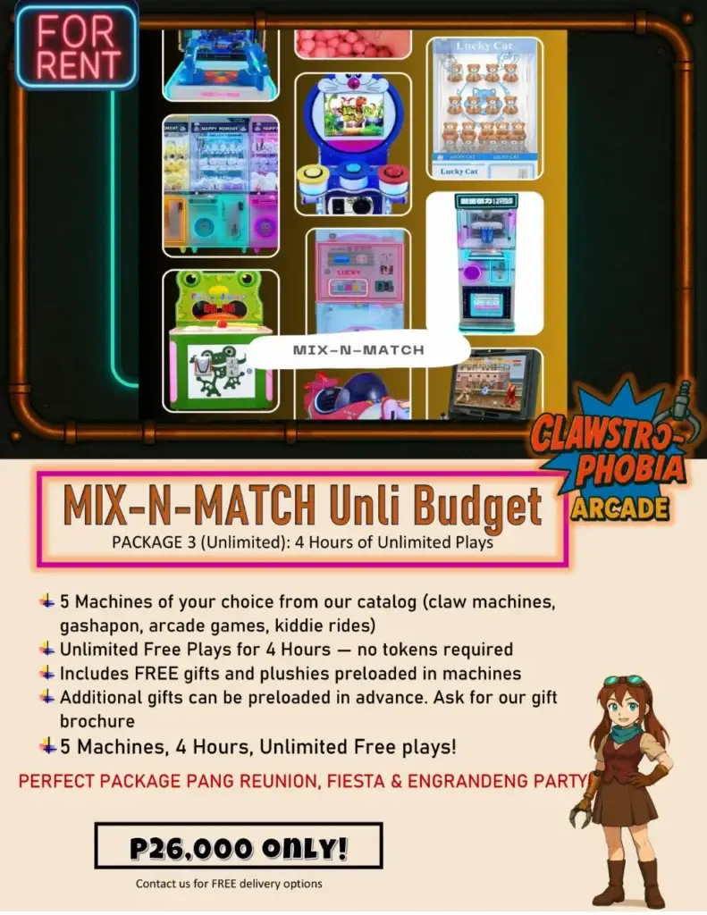 Mix-N-Match Unli Budget package with 5 arcade machines of your choice, unlimited play, Pampanga events