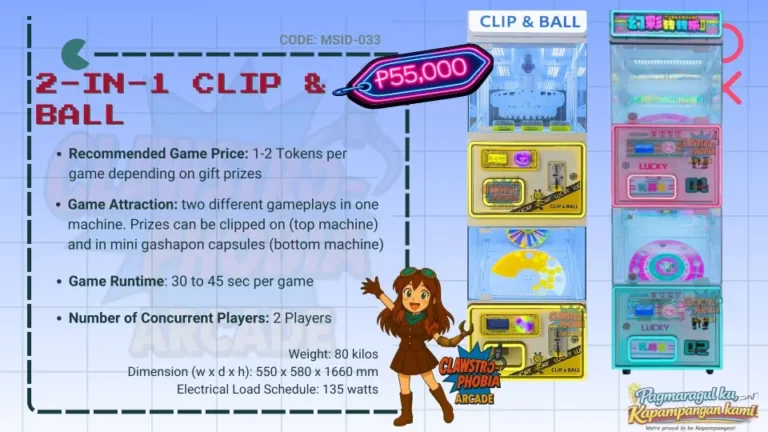 2-in-1 Clip and Ball Win a Prize Arcade Machine for Sale