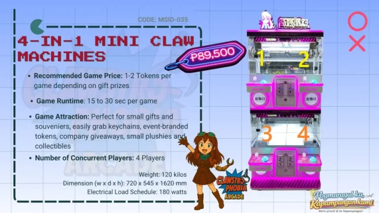 4in1 Full-Sized Claw Machine with 4 Coin Slots